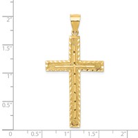 14K Yellow Gold Polished and Textured Diamond-cut Latin Cross Pendant view 4