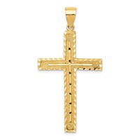 14K Yellow Gold Polished and Textured Diamond-cut Latin Cross Pendant view 1