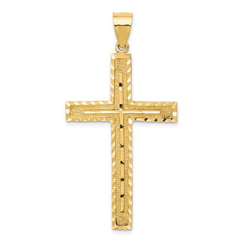14K Yellow Gold Polished and Textured Diamond-cut Latin Cross Pendant