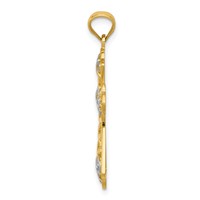 14K and White Rhodium Polished Diamond-cut Filigree Cross Pendant view 2