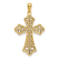 14K and White Rhodium Polished Diamond-cut Filigree Cross Pendant view 3