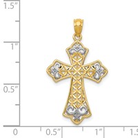14K and White Rhodium Polished Diamond-cut Filigree Cross Pendant view 4