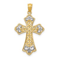 14K and White Rhodium Polished Diamond-cut Filigree Cross Pendant view 1