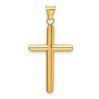 14K Yellow Gold Polished Tube Cross Pendant view 3