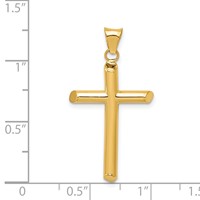 14K Yellow Gold Polished Tube Cross Pendant view 3