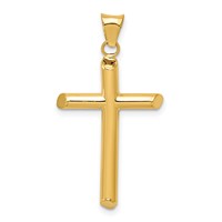 14K Yellow Gold Polished Tube Cross Pendant view 1