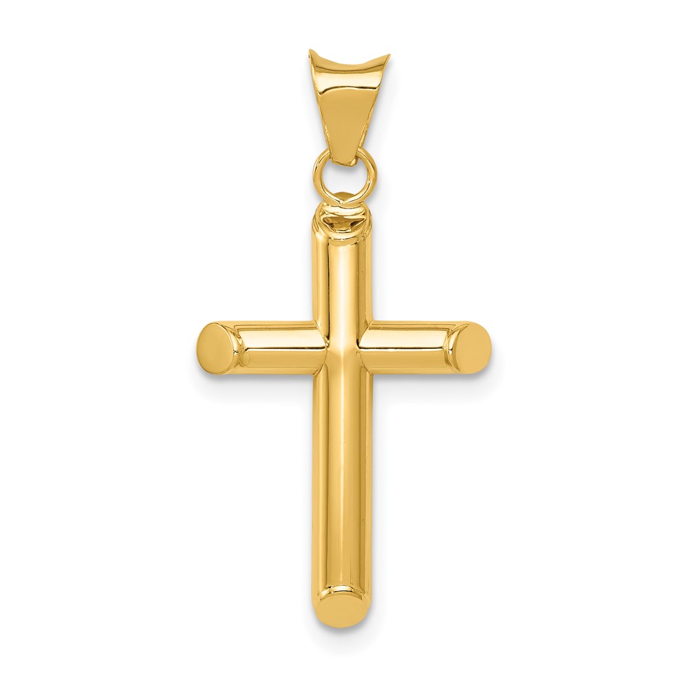 14K Yellow Gold Polished Tube Cross Pendant
