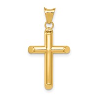 14K Yellow Gold Polished Tube Cross Pendant view 1