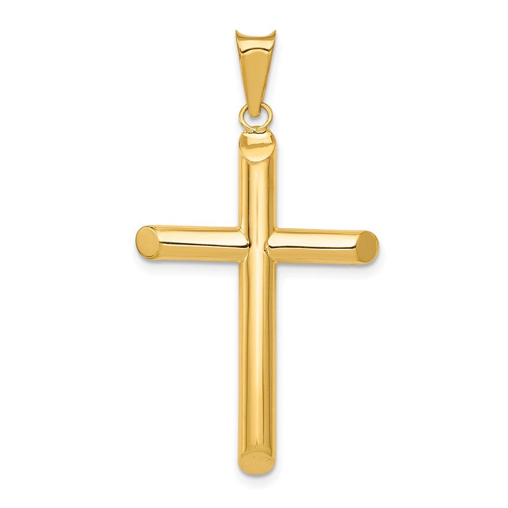 14K Yellow Gold Polished Tube Cross Pendant