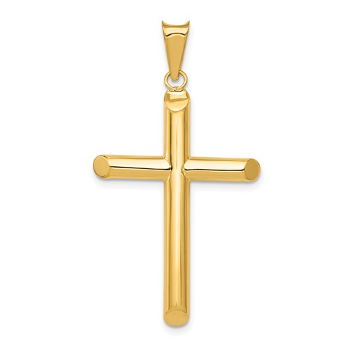 14K Yellow Gold Polished Tube Cross Pendant