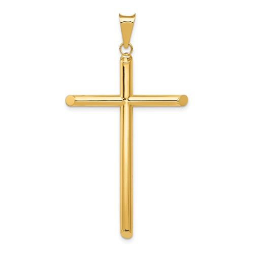14K Yellow Gold Polished Tube Cross Pendant