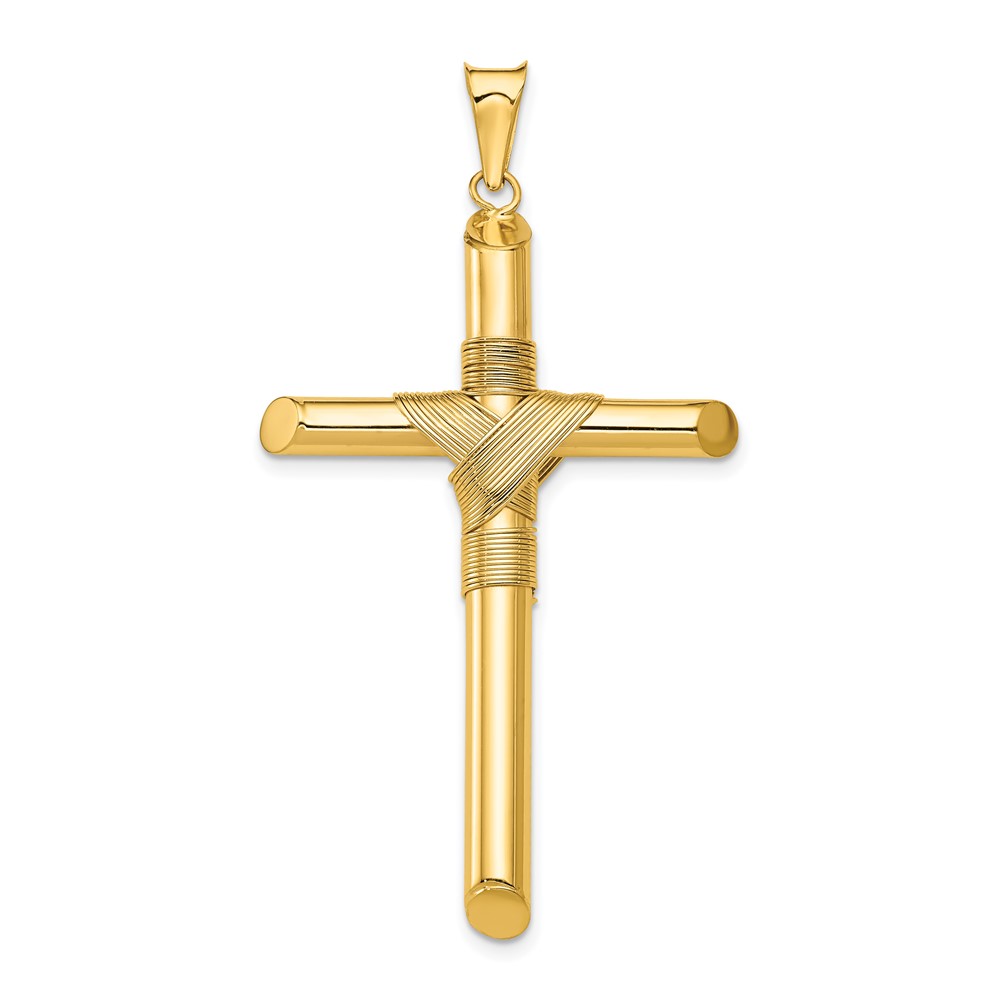 14K Yellow Gold Polished Pendant with Center Wrap Tube Cross