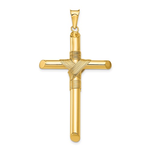 14K Yellow Gold Polished Pendant with Center Wrap Tube Cross