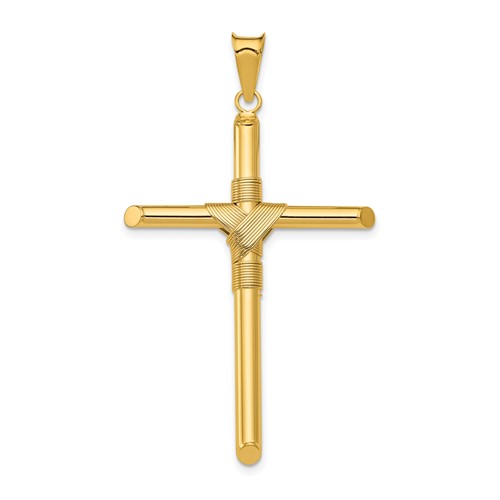 14K Yellow Gold Polished Pendant with Center Wrap Tube Cross