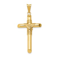 14K Yellow Gold Polished Pendant with Center Wrap Tube Cross view 1