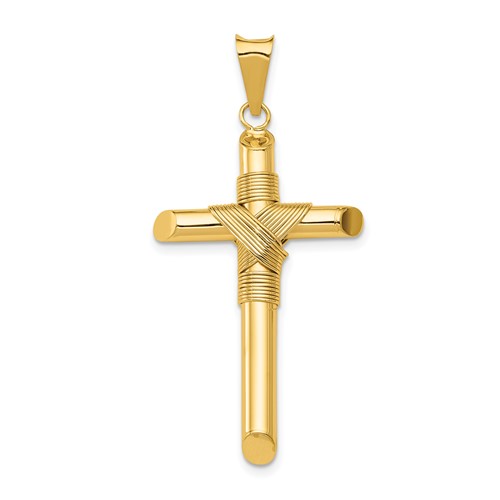 14K Yellow Gold Polished Pendant with Center Wrap Tube Cross