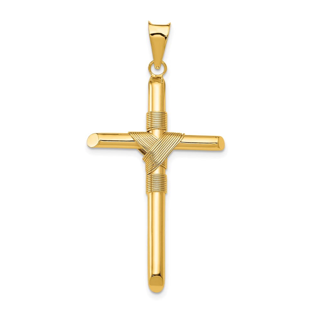 14K Yellow Gold Polished Pendant with Center Wrap Tube Cross