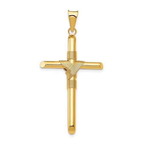 14K Yellow Gold Polished Pendant with Center Wrap Tube Cross