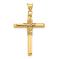 14K Yellow Gold Polished Pendant with Center Wrap Tube Cross view 1