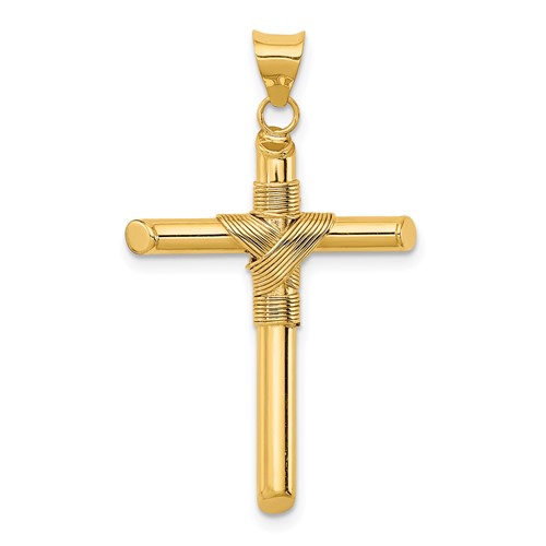 14K Yellow Gold Polished Pendant with Center Wrap Tube Cross