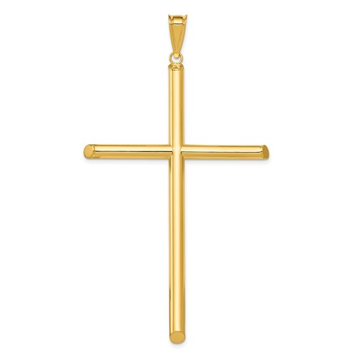 14K Yellow Gold Extra Large Polished Tube Cross Pendant