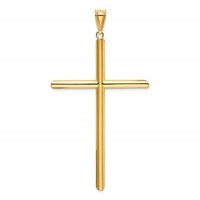 14K Yellow Gold Large Polished Tube Cross Pendant view 3