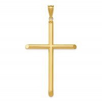 14K Yellow Gold Large Polished Tube Cross Pendant view 1