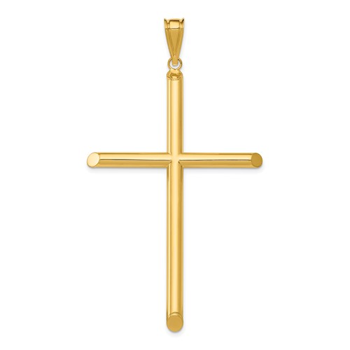 14K Large Polished Tube Cross Pendant