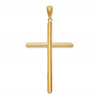 14K Yellow Gold Large Polished Tube Cross Pendant view 4