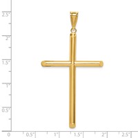 14K Yellow Gold Large Polished Tube Cross Pendant view 3