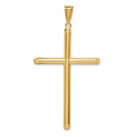 14K Yellow Gold Large Polished Tube Cross Pendant view 1