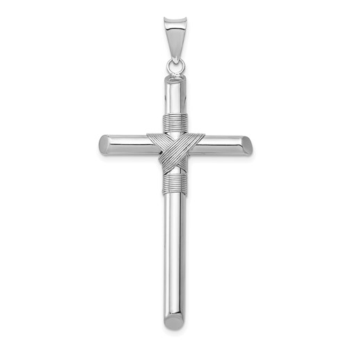 14K White Gold Pendant with Center Wrap Tube Cross