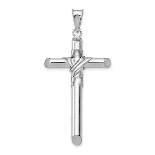 14K White Gold Pendant with Center Wrap Tube Cross