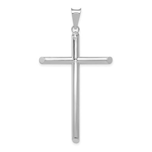 14K White Gold Polished Tube Cross Pendant