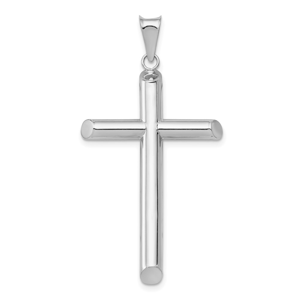 14K White Gold Polished Tube Cross Pendant