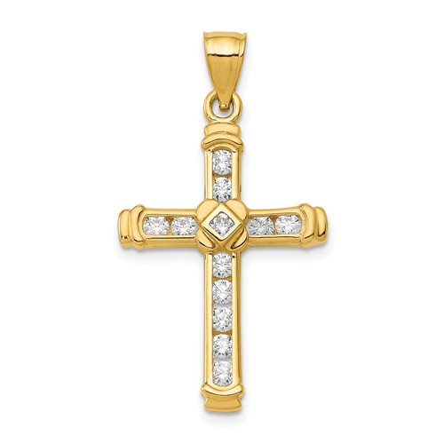 14K Yellow Gold CZ Cross Pendant