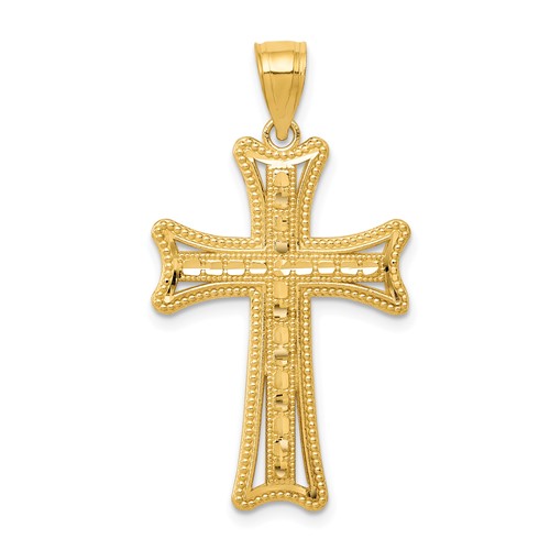14K Yellow Gold Diamond-cut Cross Pendant