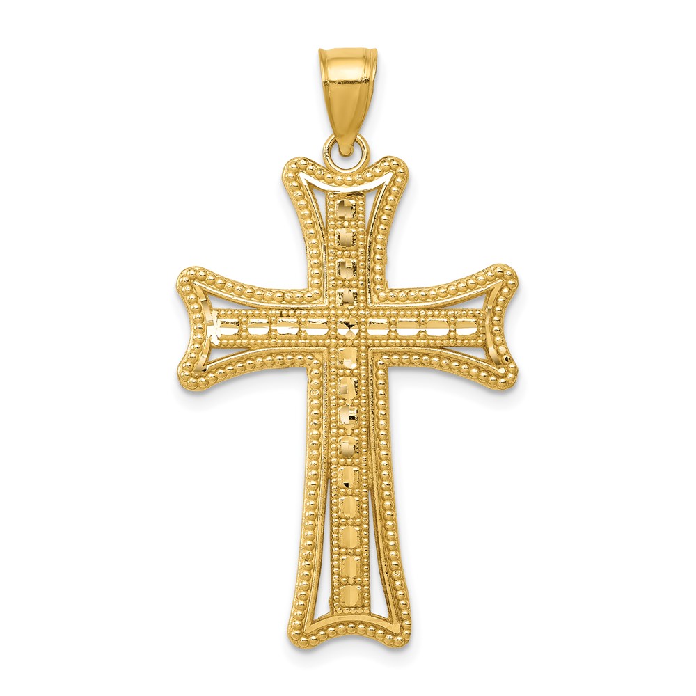 14K Yellow Gold Diamond-cut Cross Pendant