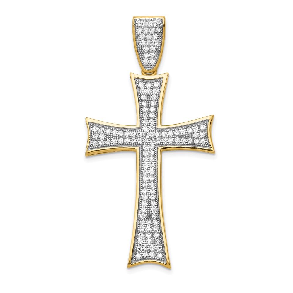 14K and White Rhodium Micro Pavé CZ Large Cross Pendant