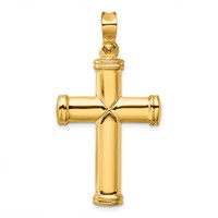14K Yellow Gold Polished Stamping Cross Pendant view 1