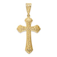14K Yellow Gold Diamond-cut Budded Cross Pendant view 3