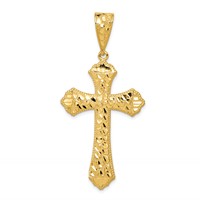 14K Yellow Gold Diamond-cut Budded Cross Pendant view 1
