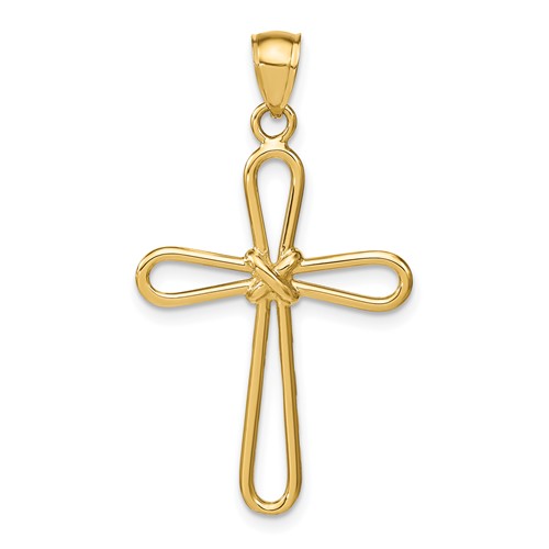 14K Yellow Gold Polished Rounded Cross Pendant with -x- Center