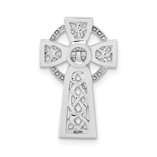 14K White Gold Polished Celtic Cross Omega Slide