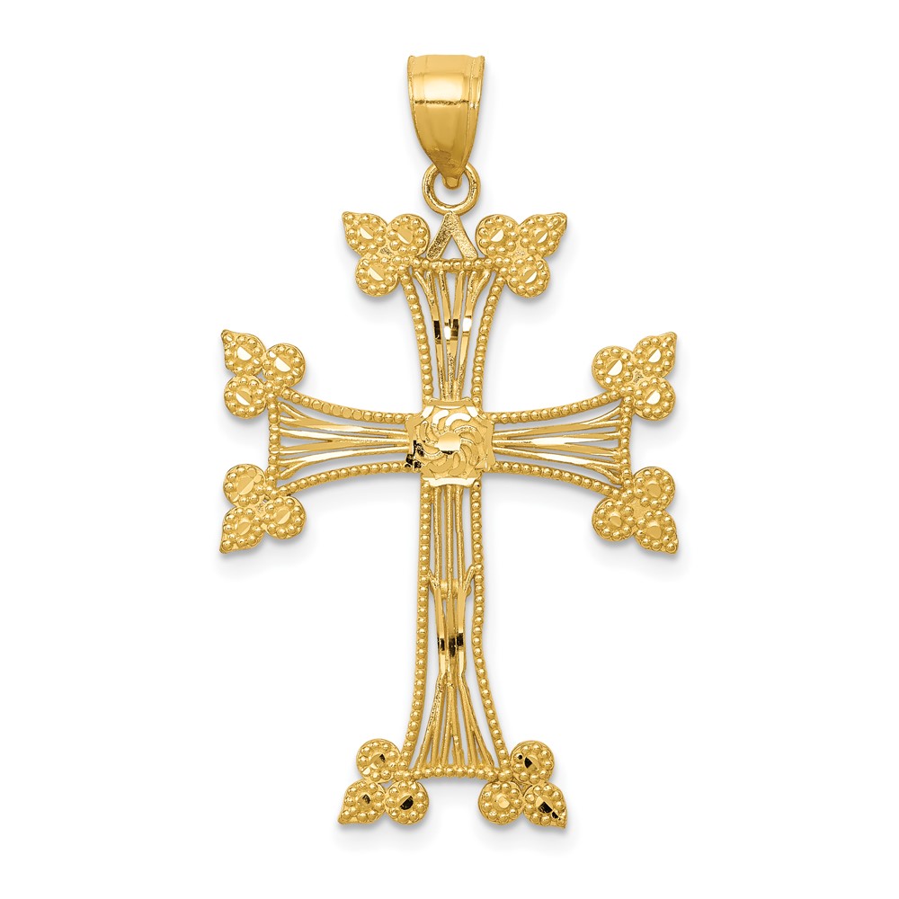 14K Yellow Gold Diamond-cut Fancy Cross Pendant