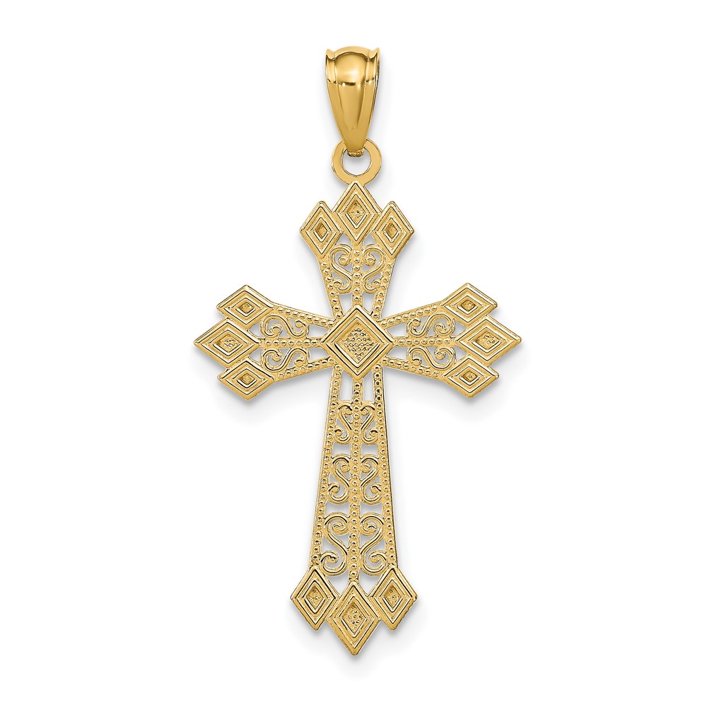 14k Diamond-cut Polished Filigree Cross Pendant (K6238)
