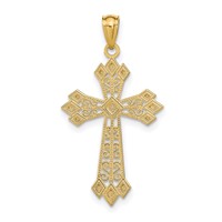 14K Yellow Gold Diamond-cut Polished Filigree Cross Pendant view 3