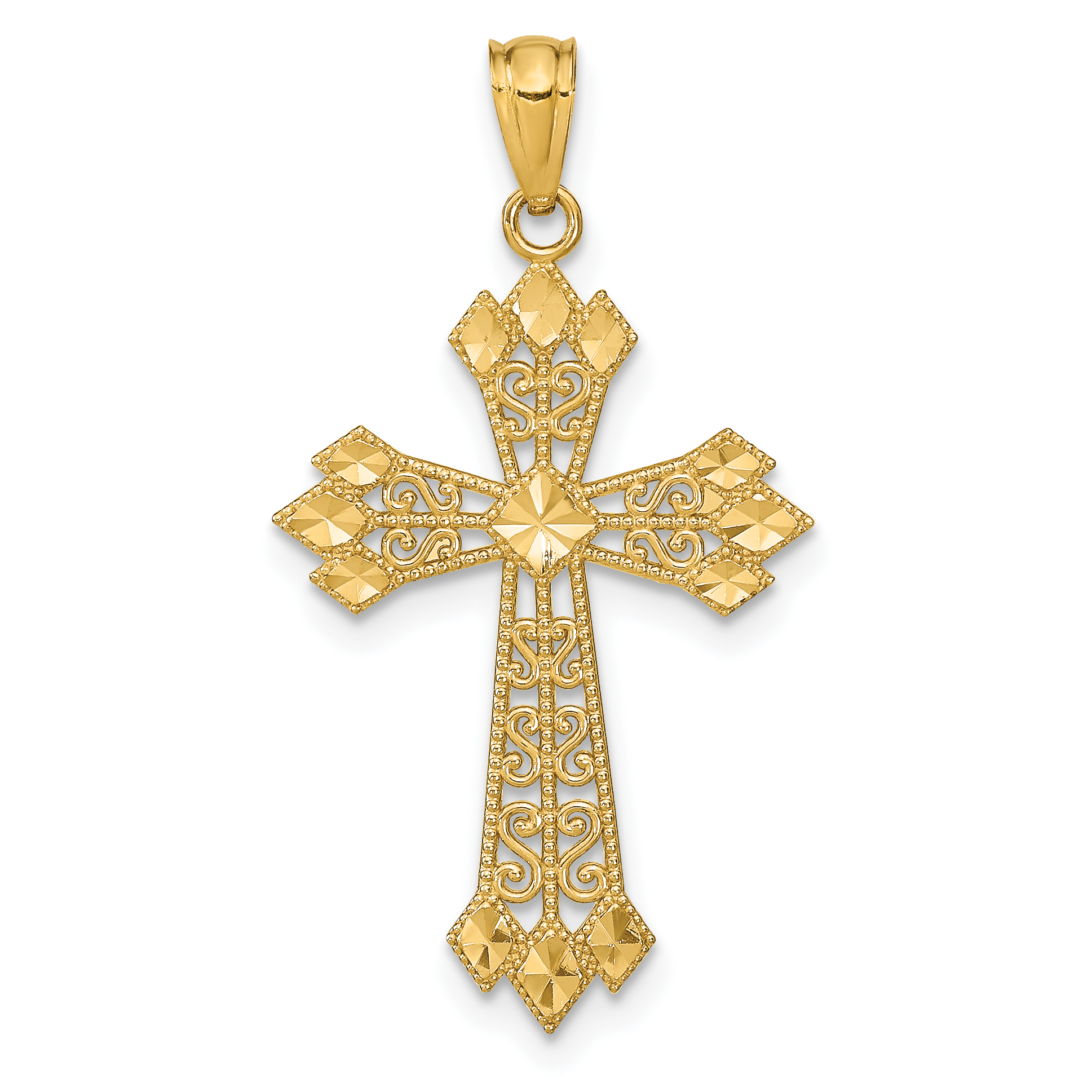 14k Diamond-cut Polished Filigree Cross Pendant (K6238)