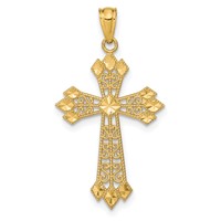 14K Yellow Gold Diamond-cut Polished Filigree Cross Pendant view 1