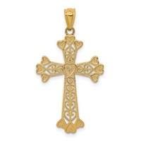 14K Yellow Gold Diamond-cut Polished Filigree Hearts Cross Pendant view 4
